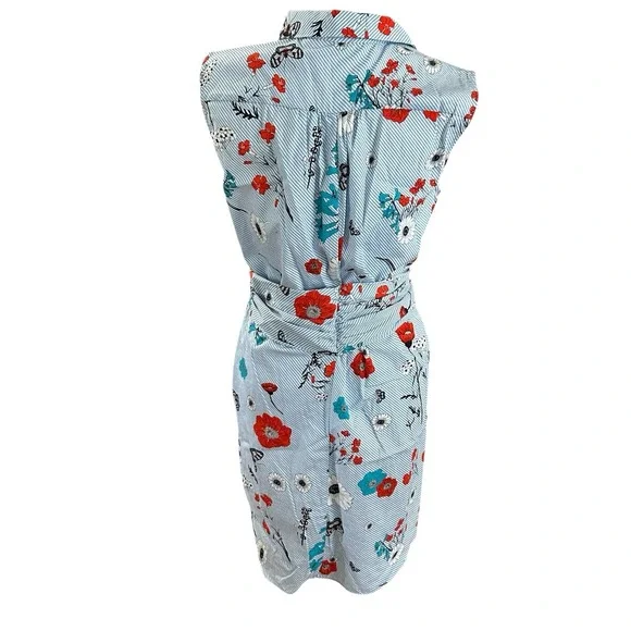 Zara blue Striped/floral shirt dress‎  Sz medium blue,multicolor - Picture 5 of 6